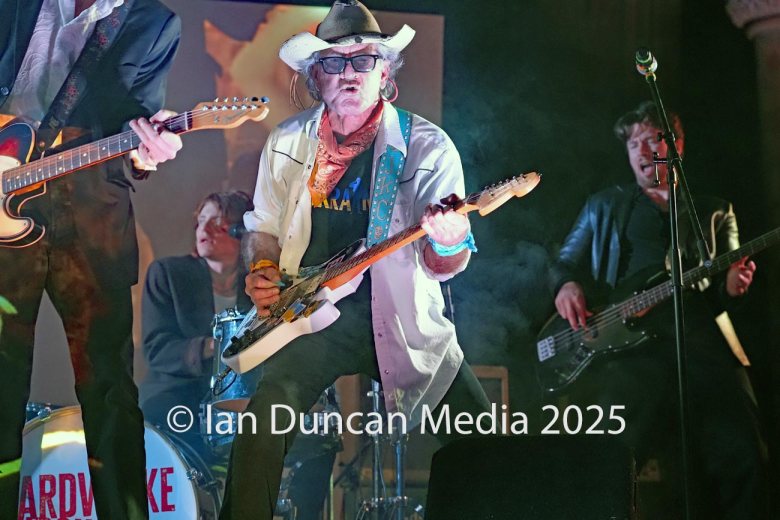 Joe ‘King’ Carrasco performs with Hardwicke Circus during A Night For Ukraine. Photo: Ian Duncan.
