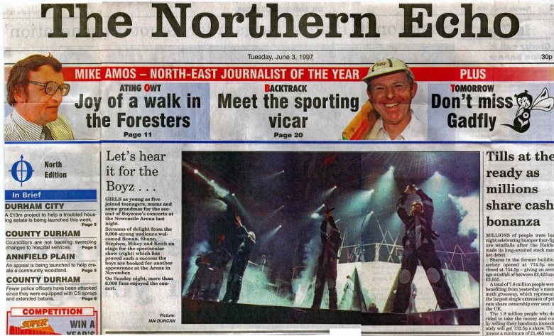 The cutting of the Boyzone gig in the Northern Echo which was published on Tuesday, June 3, 1997.