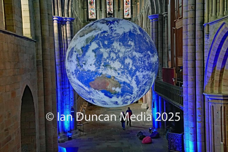 SMALL WORLD… GAIA art installation by renowned artist Luke Jerram in Hexham Abbey…