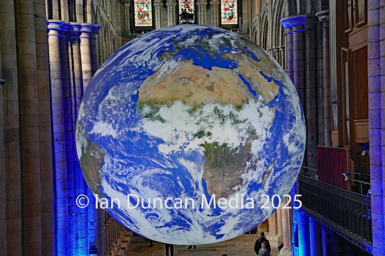 SMALL WORLD… GAIA art installation by renowned artist Luke Jerram in Hexham Abbey…