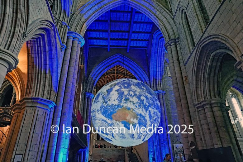 SMALL WORLD… GAIA art installation by renowned artist Luke Jerram in Hexham Abbey…