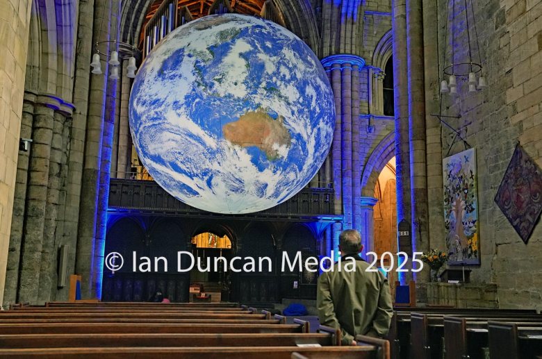 SMALL WORLD… GAIA art installation by renowned artist Luke Jerram in Hexham Abbey…