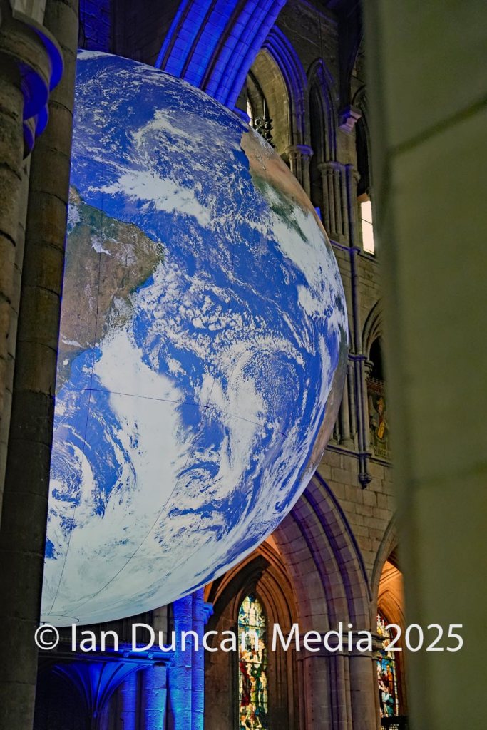SMALL WORLD… GAIA art installation by renowned artist Luke Jerram in Hexham Abbey…