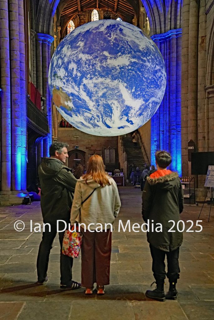 SMALL WORLD… GAIA art installation by renowned artist Luke Jerram in Hexham Abbey…