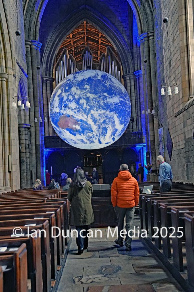 SMALL WORLD… GAIA art installation by renowned artist Luke Jerram in Hexham Abbey…