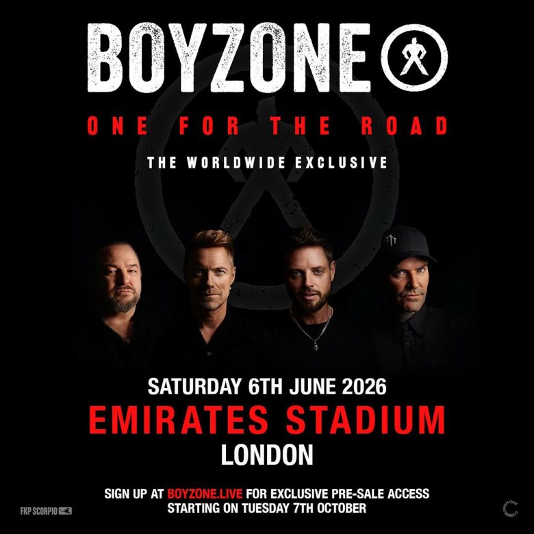 Advert for the Boyzone farewell gig, One For The Road, at the Emirates Stadium in London next June.