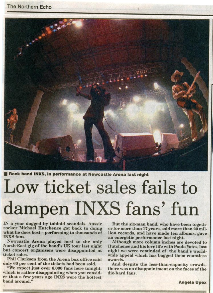 The review of the INXS gig at Newcastle Arena in June 1997 in the Northern Echo.