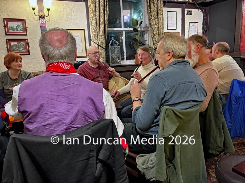 PERFORMANCE... Members of The Taborers Society making music in The Sportsman Inn in Carlisle. Source: Ian Duncan.