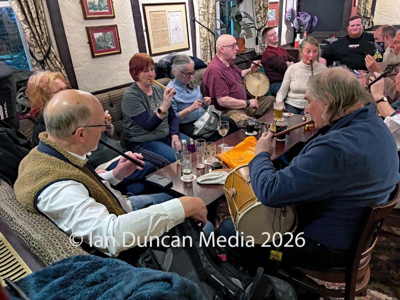 PERFORMANCE... Members of The Taborers Society making music in The Sportsman Inn in Carlisle. Source: Ian Duncan.