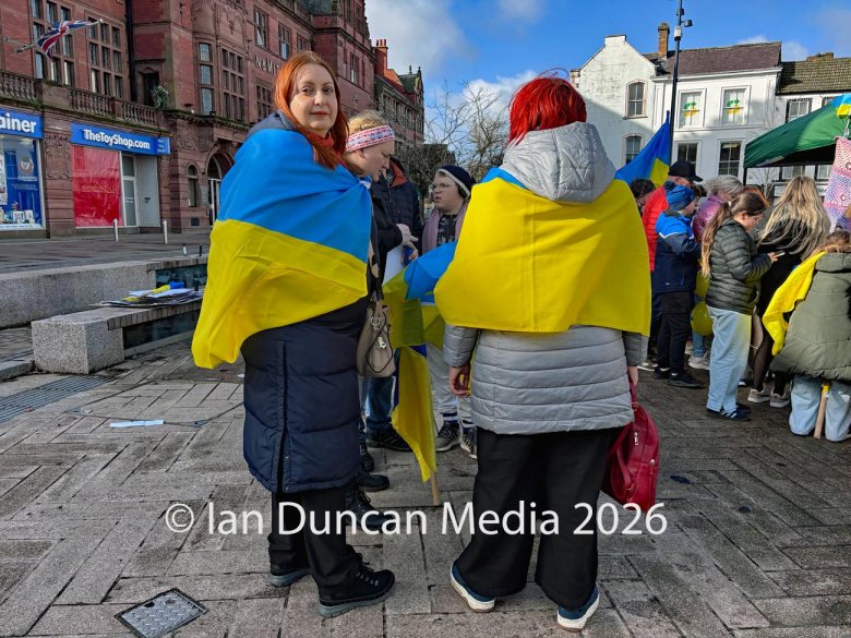 Vigil for Ukraine in the city centre to mark the fourth anniversary of the Russian invasion of Ukraine. Picture: Ian Duncan.