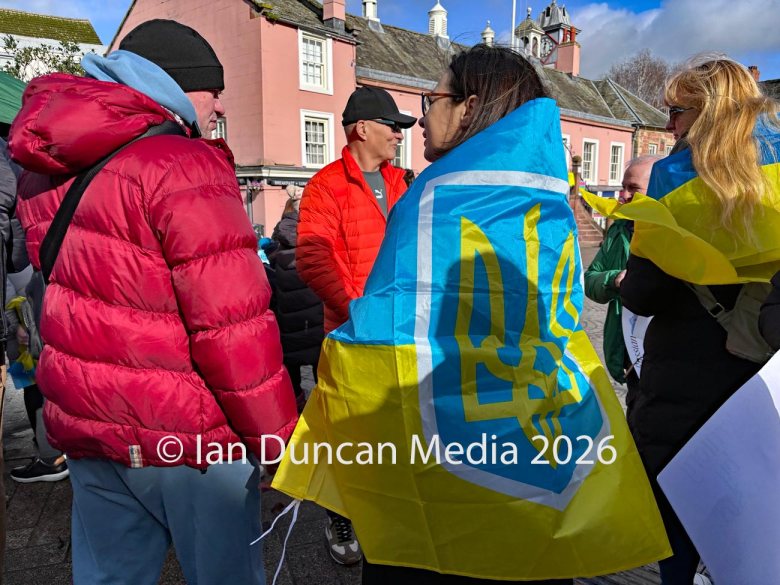 Vigil for Ukraine in the city centre to mark the fourth anniversary of the Russian invasion of Ukraine. Picture: Ian Duncan.