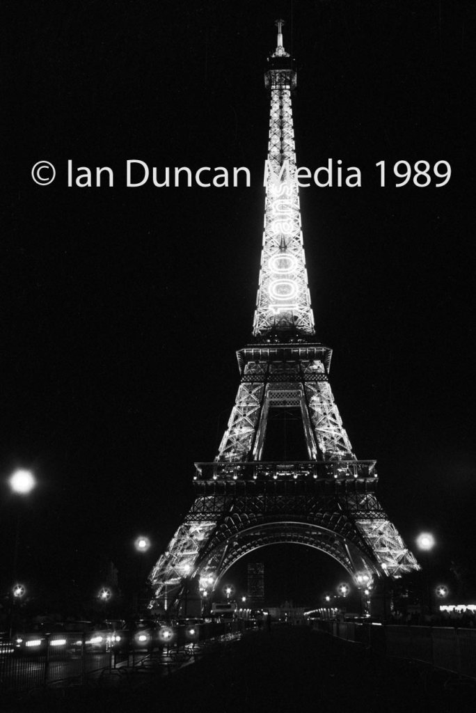 The Eiffel Tower is lit up to mark its 100th anniversary in Paris. Picture: Ian Duncan.