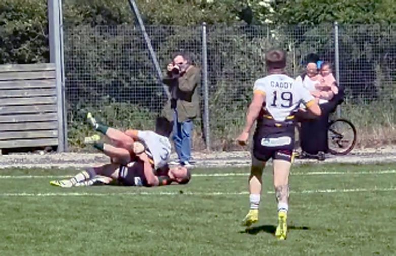 Screen grab from the club video of Natty Dougan's try right in front of me. Source: Wath Brow Hornets.