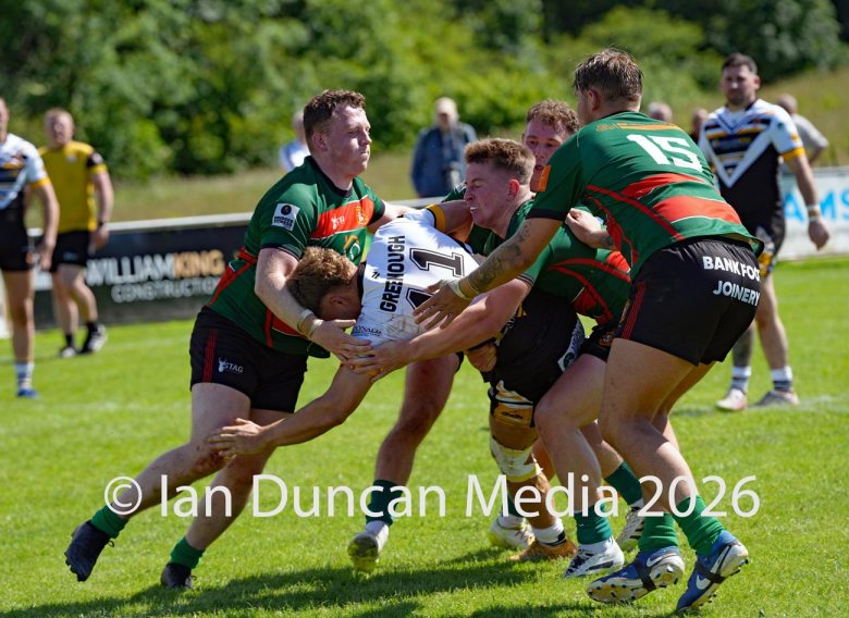 Wath Brow hornets, in white shirts, against West Bowling. Picture by Ian Duncan.