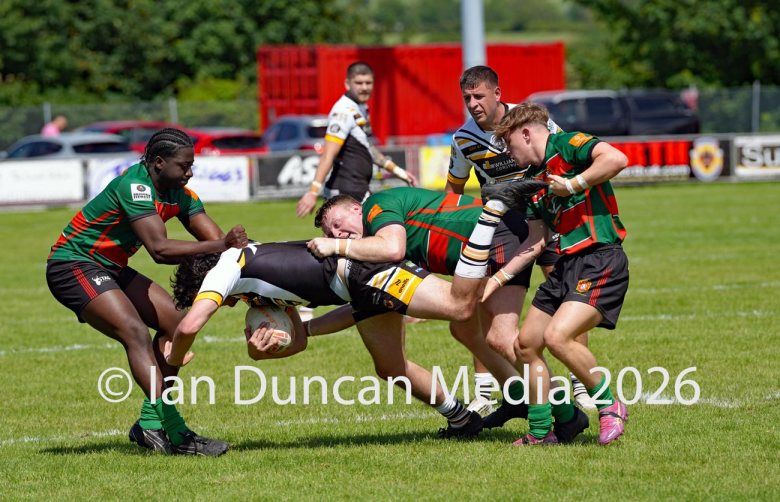 Wath Brow hornets in white shirts against West Bowling. Picture by Ian Duncan.