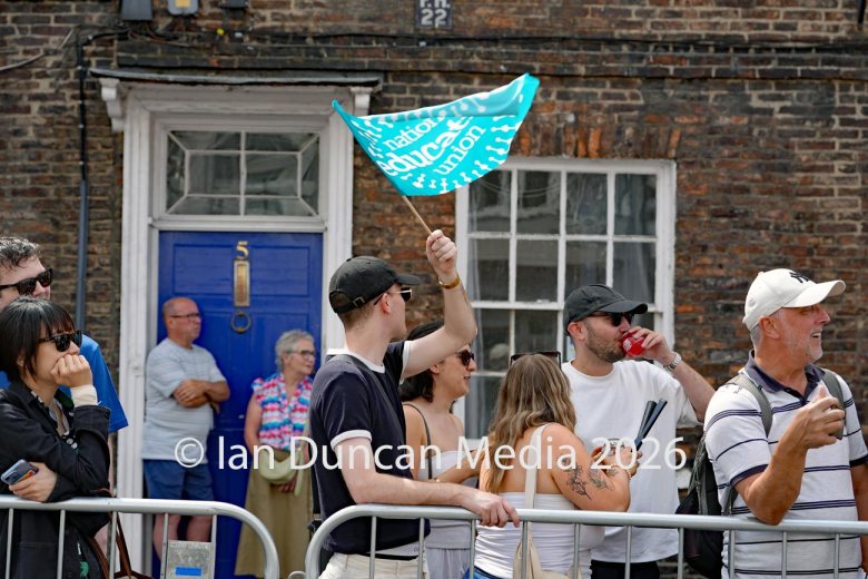 Flag waver at Durham Miners Gala in 2026. Picture: Ian Duncan.