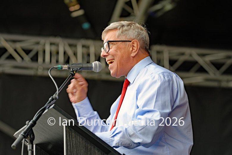 Alan Mardghum, the secretary of the Durham Miners Association, speaking at the Durham Miners Gala in 2026. Picture: Ian Duncan.
