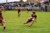 FIRST TRY... 17-year-old Conrad Dockwray scores his first try for Wath Brow Hornets in their rugby league match against Wigan St Judes at Giel Park in the Wath Brow area of Cleator Moor. In the end the score was 22-24 thanks to a last minute try by Wigan... Picture: Ian Duncan...