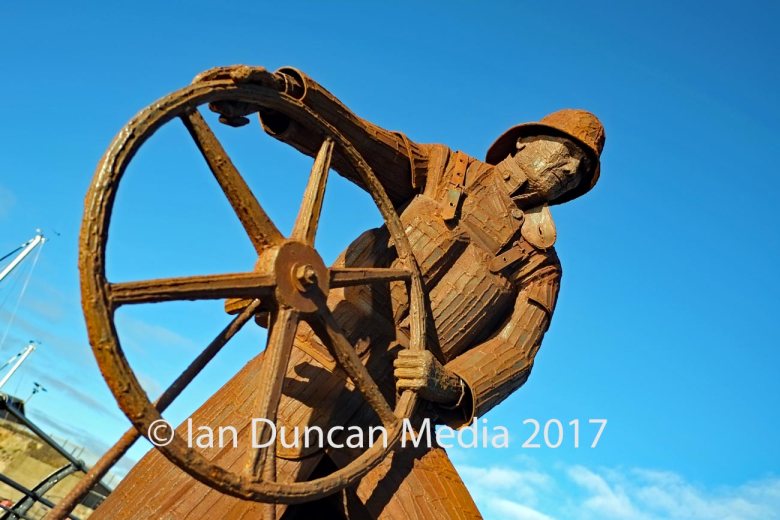 The Coxwain Sculpture by artist Ray Lonsdale in Seaham in County Durham in the north-east of England. Photo: Ian Duncan.