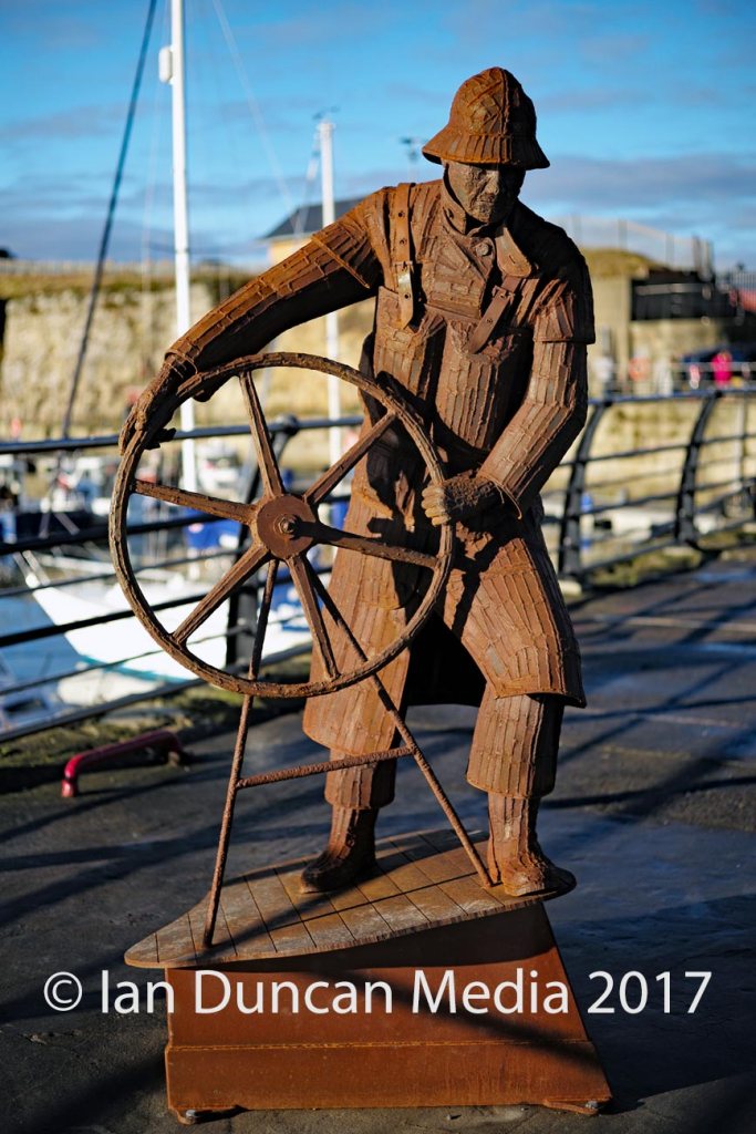 The Coxwain Sculpture by artist Ray Lonsdale in Seaham in County Durham in the north-east of England. Photo: Ian Duncan.