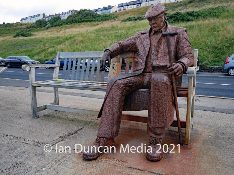 Freddie Gilroy and the Belsen Stragglers statue in Scarborough's North Bay in North Yorkshire by artist Ray Lonsdale. Photo: Ian Duncan.