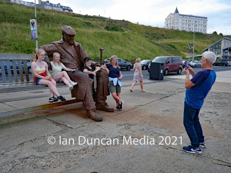 Freddie Gilroy and the Belsen Stragglers statue in Scarborough's North Bay in North Yorkshire by artist Ray Lonsdale. Photo: Ian Duncan.