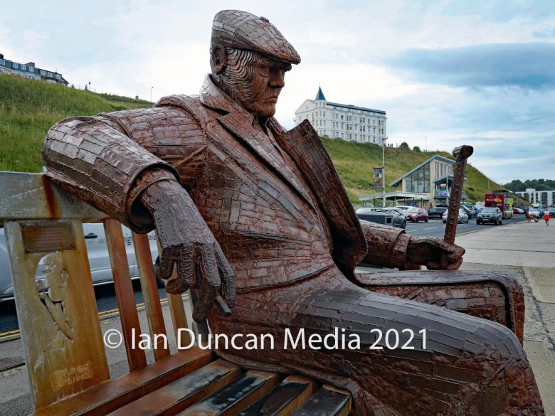 Freddie Gilroy and the Belsen Stragglers statue in Scarborough's North Bay in North Yorkshire by artist Ray Lonsdale. Photo: Ian Duncan.