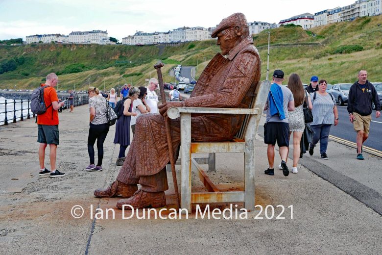 Freddie Gilroy and the Belsen Stragglers statue in Scarborough's North Bay in North Yorkshire by artist Ray Lonsdale. Photo: Ian Duncan.