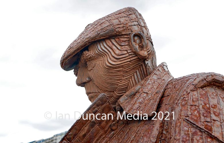 Freddie Gilroy and the Belsen Stragglers statue in Scarborough's North Bay in North Yorkshire by artist Ray Lonsdale. Photo: Ian Duncan.