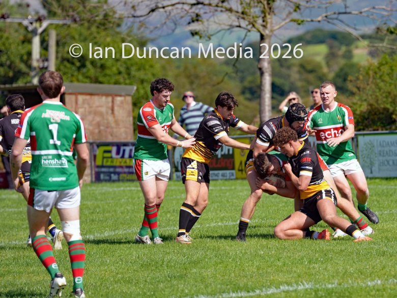 Wath Brow Hornets (in black) v Waterhead Warriors (in green) in the National Premier Rugby League at Giel Park in the Wath Brow area of Cleator Moor in Cumbria... Picture: Ian Duncan.