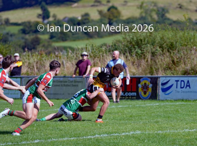 Wath Brow Hornets (in black) v Waterhead Warriors (in green) in the National Premier Rugby League at Giel Park in the Wath Brow area of Cleator Moor in Cumbria... Picture: Ian Duncan.