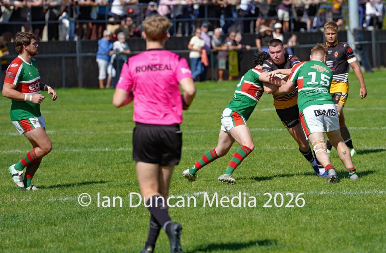Wath Brow Hornets (in black) v Waterhead Warriors (in green) in the National Premier Rugby League at Giel Park in the Wath Brow area of Cleator Moor in Cumbria... Picture: Ian Duncan.