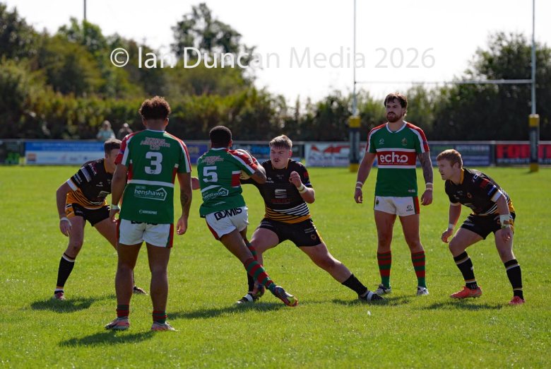 Wath Brow Hornets (in black) v Waterhead Warriors (in green) in the National Premier Rugby League at Giel Park in the Wath Brow area of Cleator Moor in Cumbria... Picture: Ian Duncan.