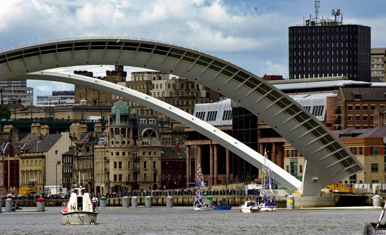 BLINKING BRIDGE... The bridge between Gateshead and Newcastle in the north-east of England was raised in June 2001... Picture: Ian Duncan.