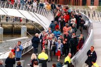 BLINKING BRIDGE... The bridge between Gateshead and Newcastle in the north-east of England in September 2001 when pedestrians and cyclists were given the opportunity to cross the River Tyne... Picture: Ian Duncan.