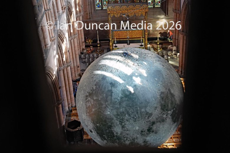Museum of the Moon artist Luke Jerram at Carlisle Cathedral. Picture: Ian Duncan.