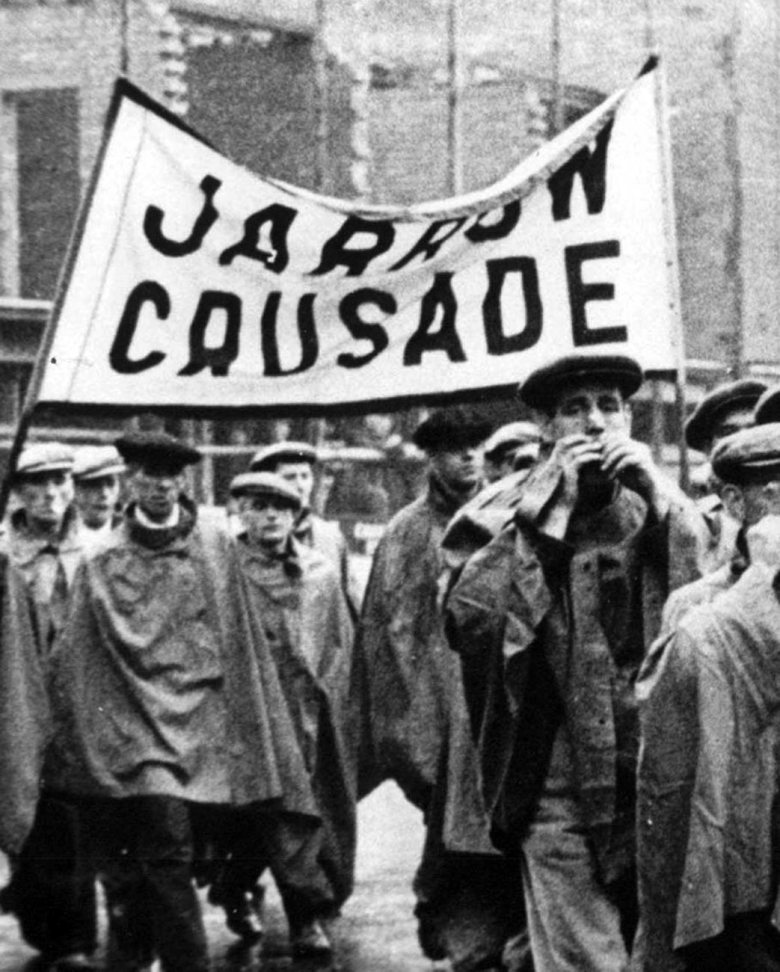Jarrow marchers on the Jarrow Crusade during October 1936. Source: unknown.