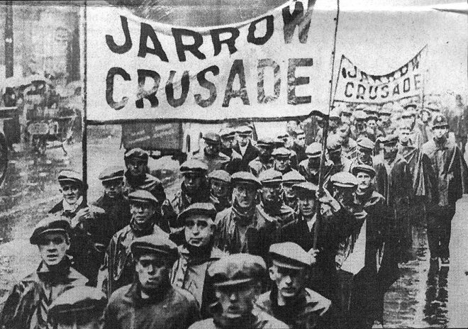 Jarrow marchers on the Jarrow Crusade during October 1936. Source: unknown.