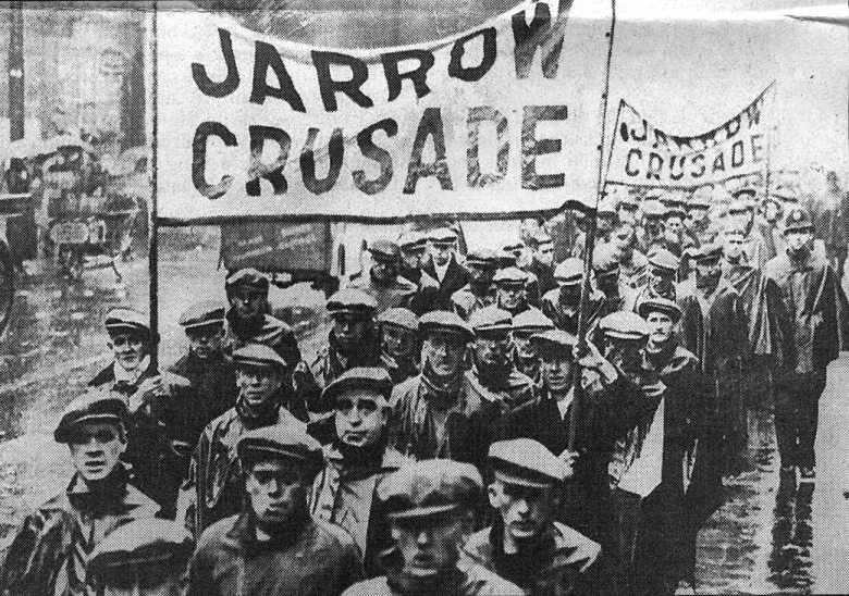 Jarrow marchers on the Jarrow Crusade during October 1936. Source: unknown.